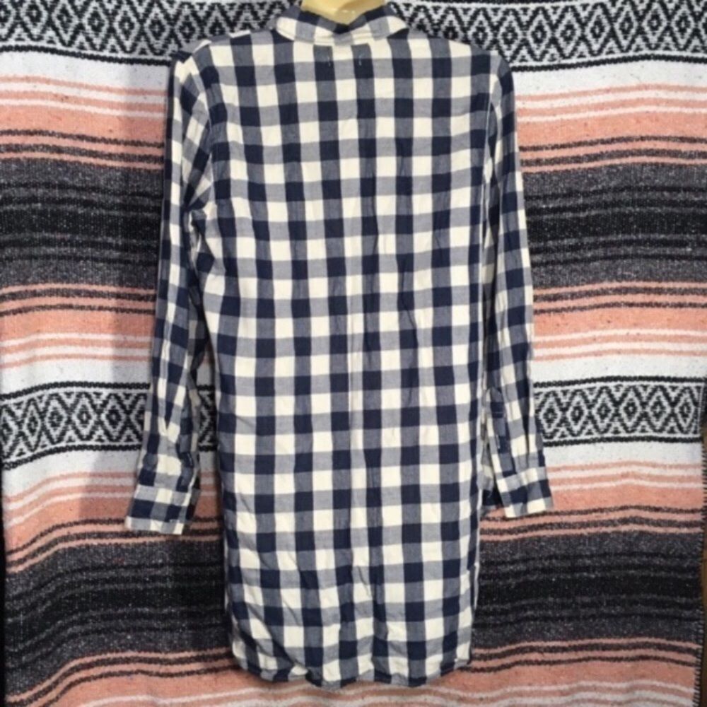 ANTHRO | SILENCE & NOISE PREPPY BLUE GINGHAM BUTTON UP LONG SLEEVE SHIRT DRESS S - Picture 2 of 10